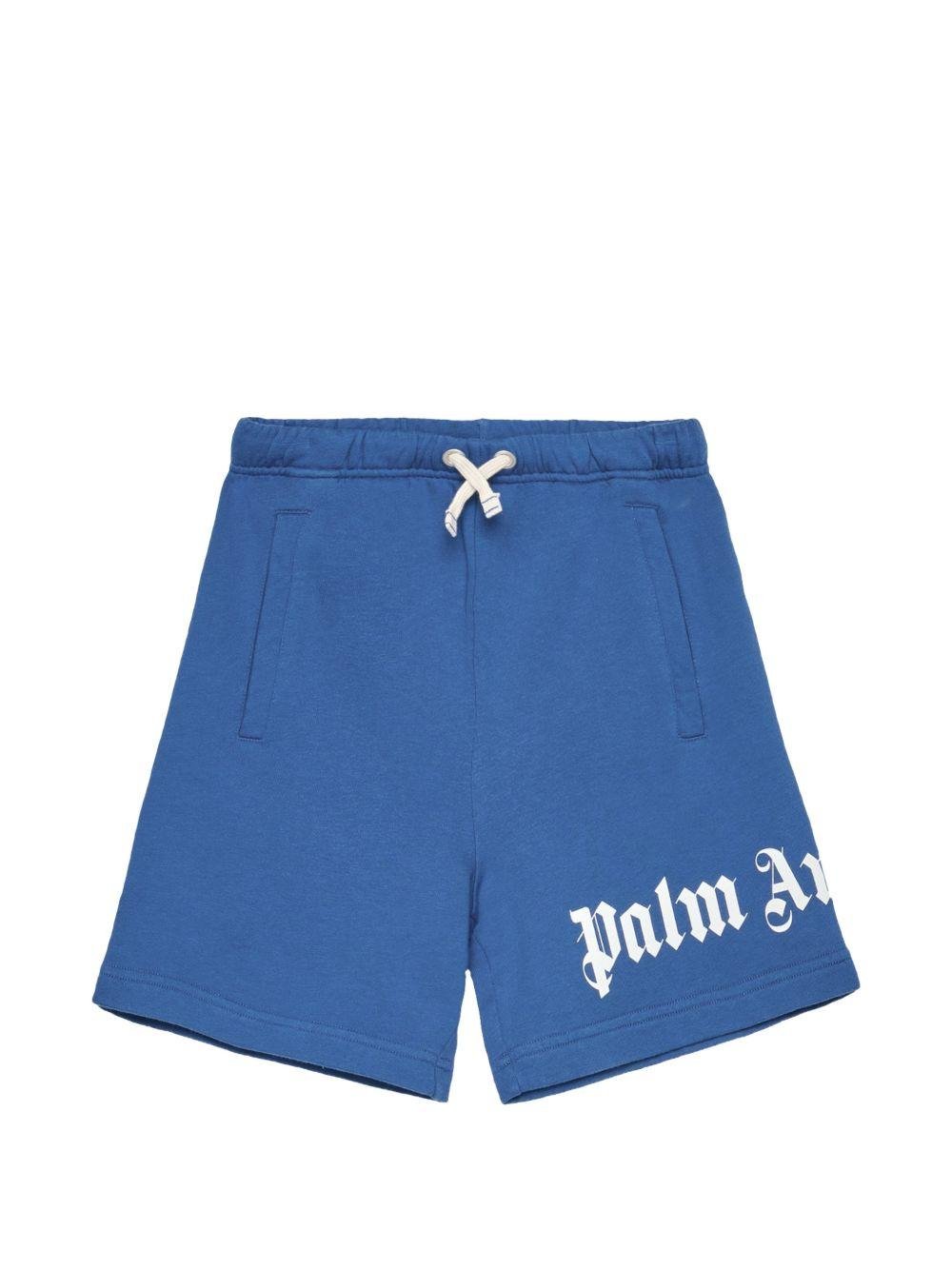 Shorts per bambino Palm Angels Kids blu con logo sul davanti - Rubino Kids