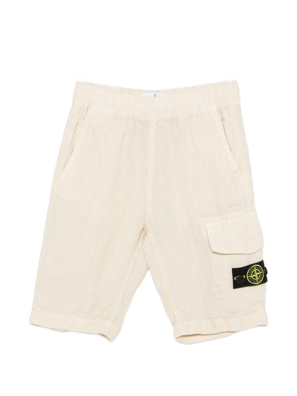 Shorts per bambino Stone Island Junior beige con applicazione logo - Rubino Kids
