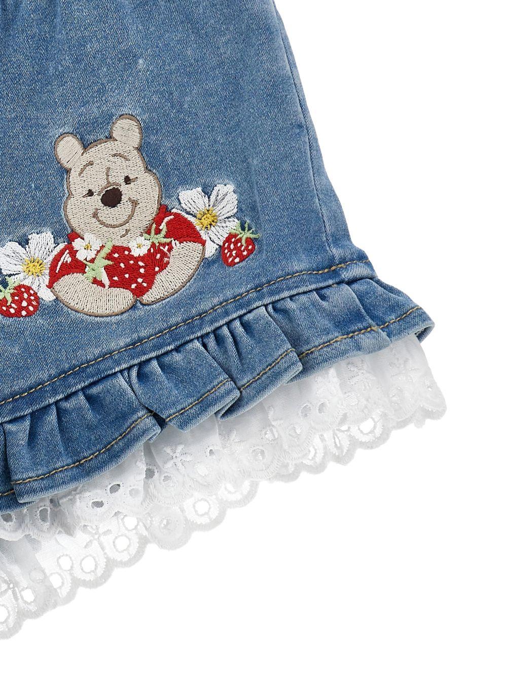 Shorts per neonata Monnalisa x Disney denim con ricamo Winnie the Pooh - Rubino Kids