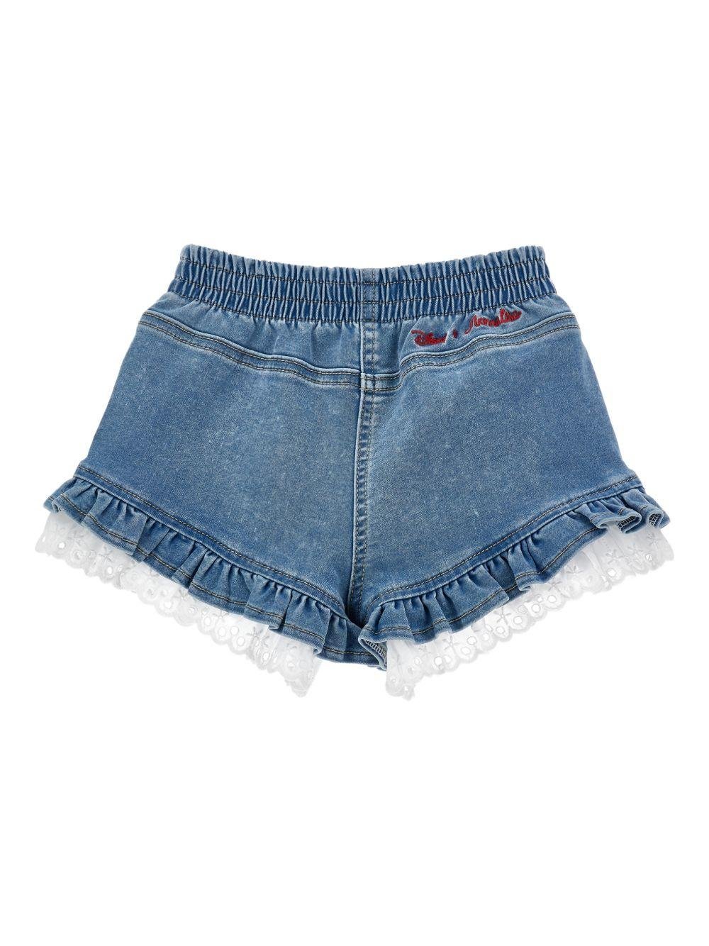 Shorts per neonata Monnalisa x Disney denim con ricamo Winnie the Pooh - Rubino Kids