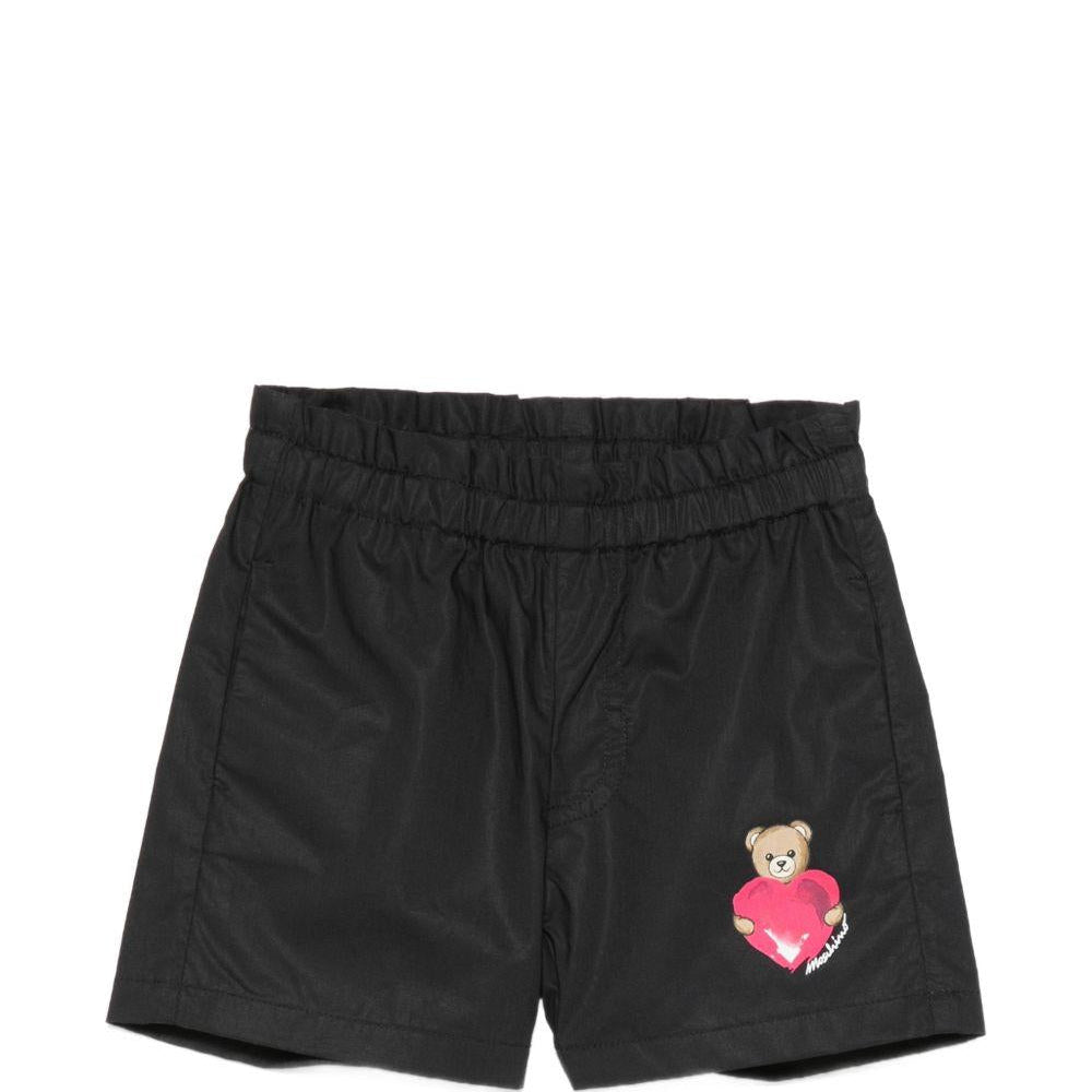 Shorts per neonata Moschino Kids nero con stampa grafica sul davanti - Rubino Kids