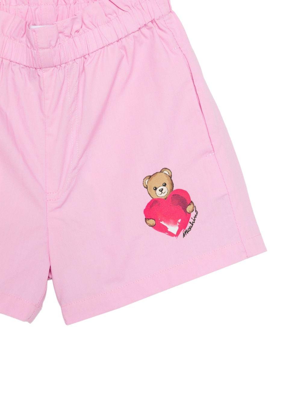 Shorts per neonata Moschino Kids rosa con stampa Teddy Bear sul davanti - Rubino Kids