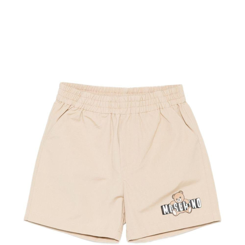 Shorts per neonati Moschino Kids beige con logo sul davanti - Rubino Kids