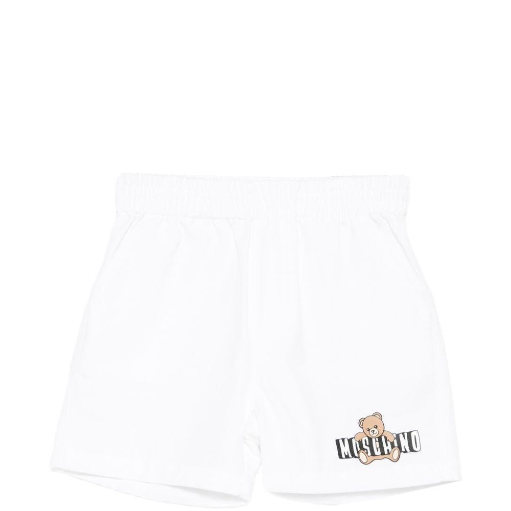 Shorts per neonati Moschino Kids bianchi con orsetto sul davanti - Rubino Kids
