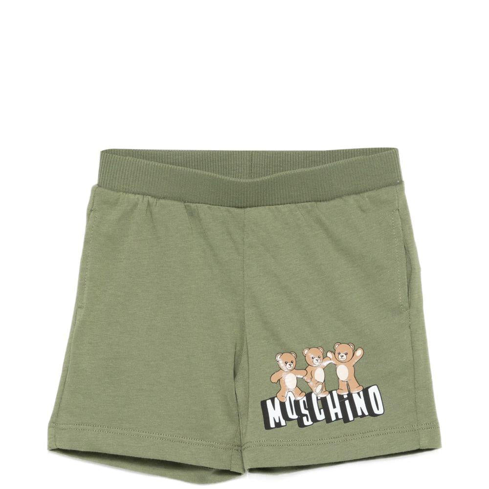 Shorts per neonati Moschino Kids verde con tre Teddy Bear sul davanti - Rubino Kids