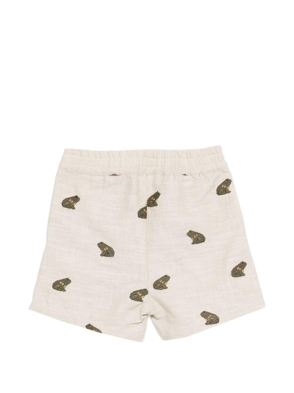 Shorts per neonato Donsje beige con ricamo rane all - over - Rubino Kids