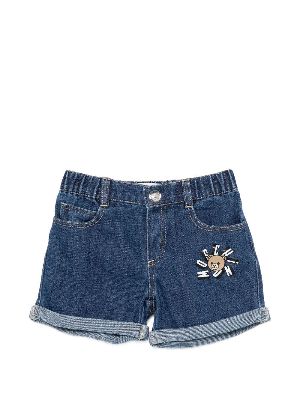 Shorts per neonato Moschino Kids denim con Teddy Bear sul davanti - Rubino Kids