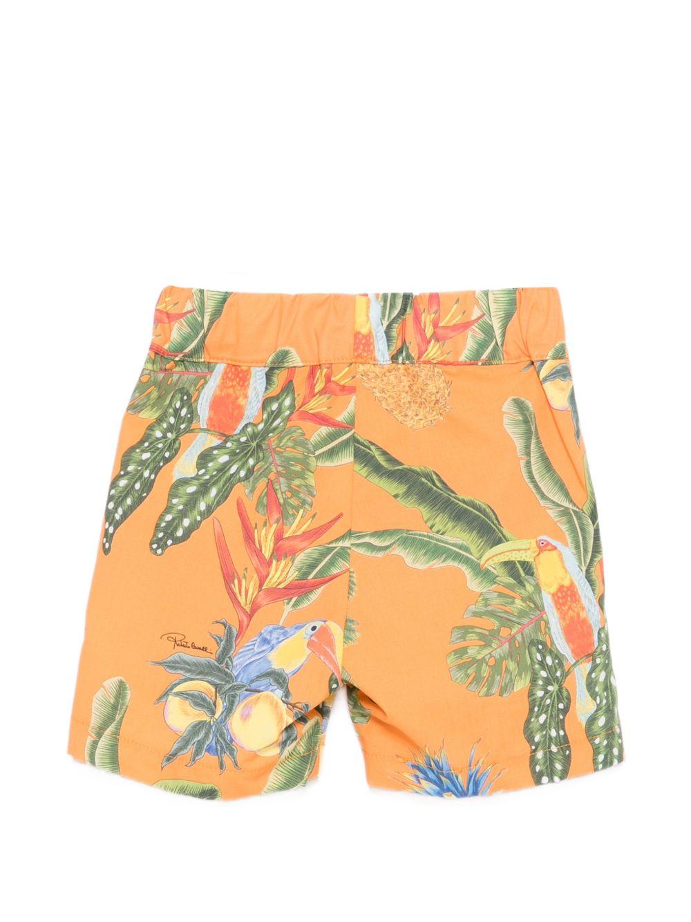 Shorts per neonato Roberto Cavalli Kids arancioni con stampa tropicale - Rubino Kids
