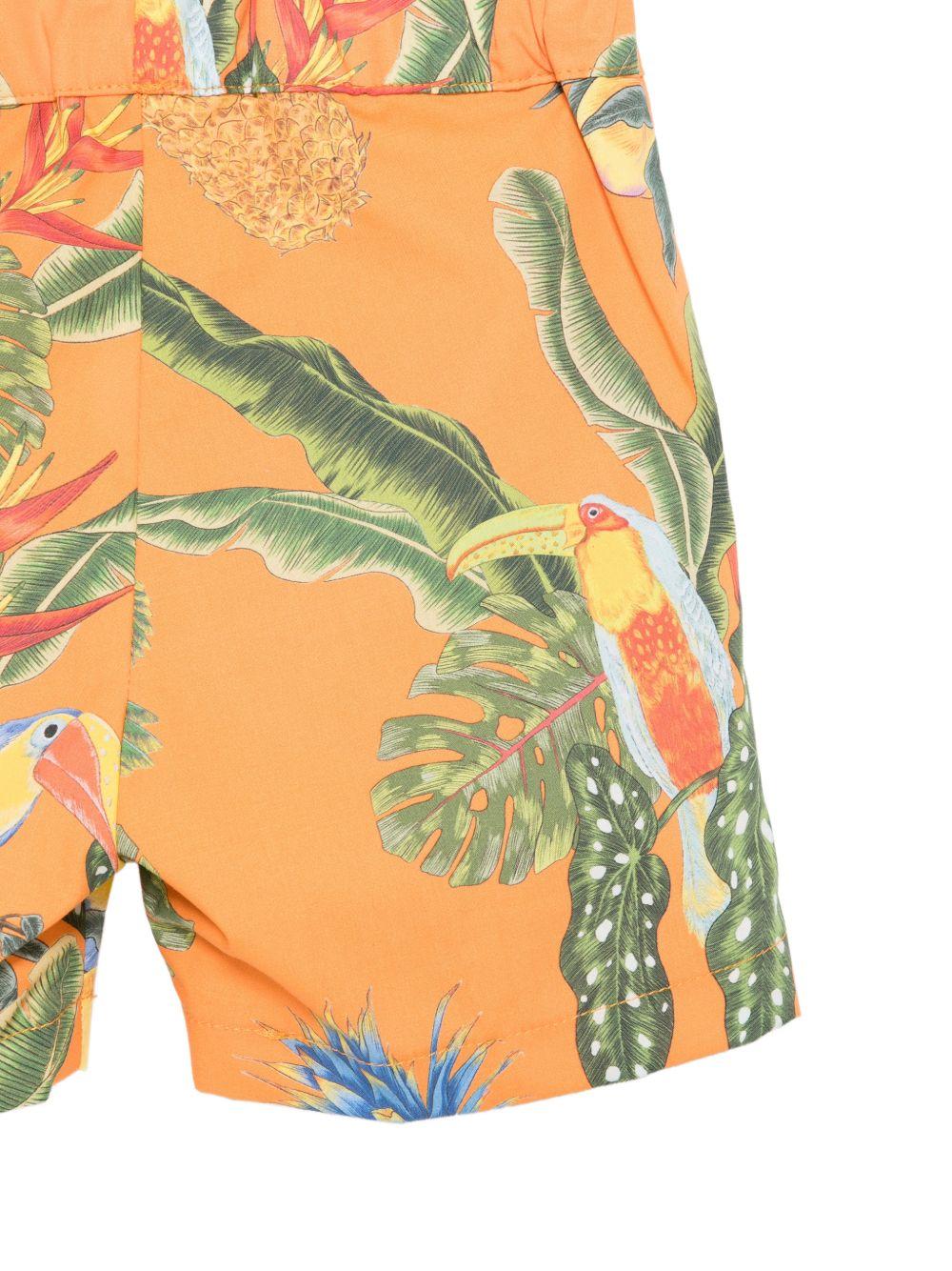 Shorts per neonato Roberto Cavalli Kids arancioni con stampa tropicale - Rubino Kids