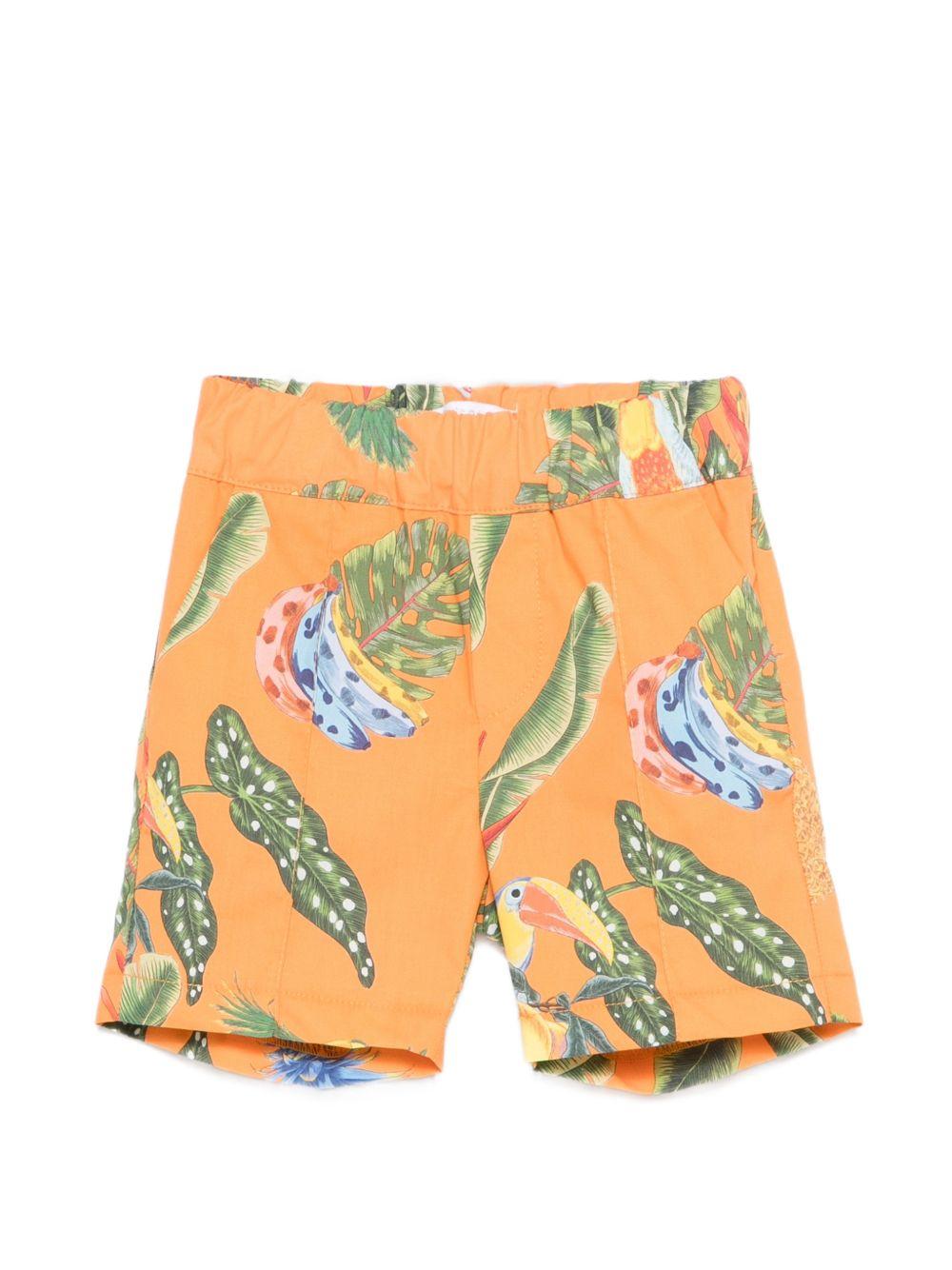 Shorts per neonato Roberto Cavalli Kids arancioni con stampa tropicale - Rubino Kids