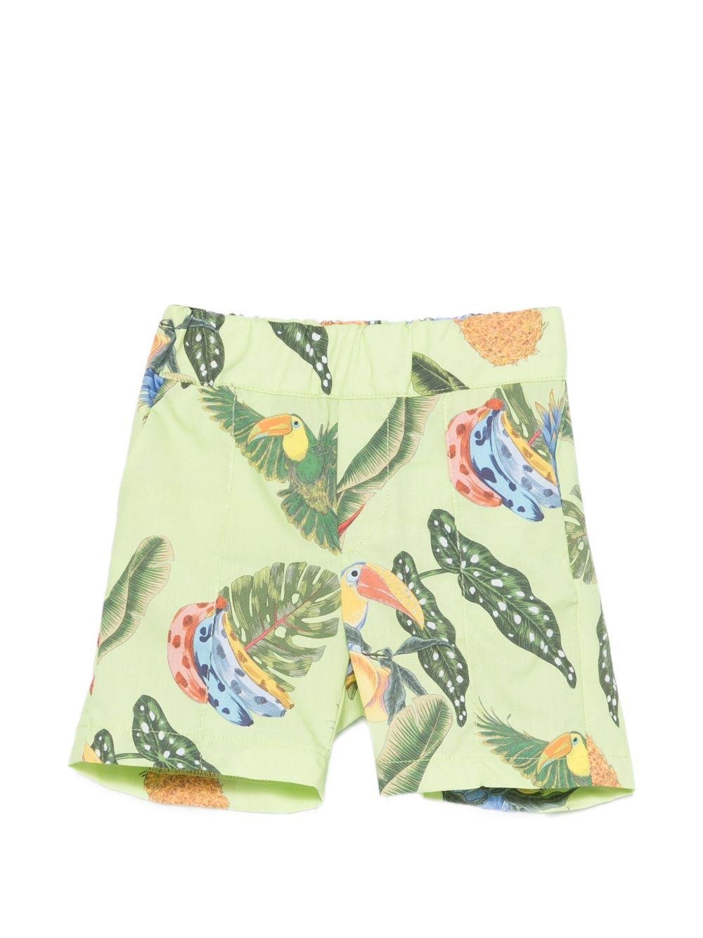 Shorts per neonato Roberto Cavalli Kids verde con stampa tropicale - Rubino Kids