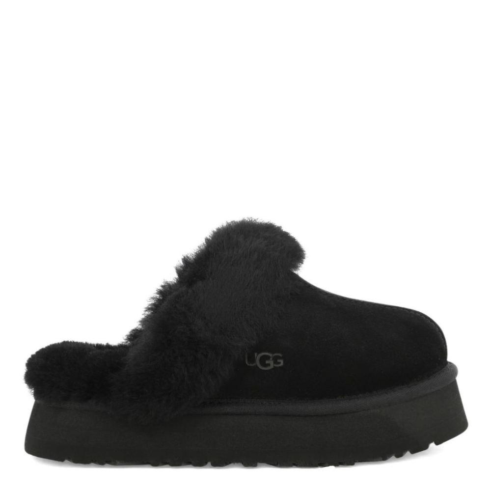 Slippers per bambina UGG Kids Disquette nero con finitura in pelliccia sintetica - Rubino Kids