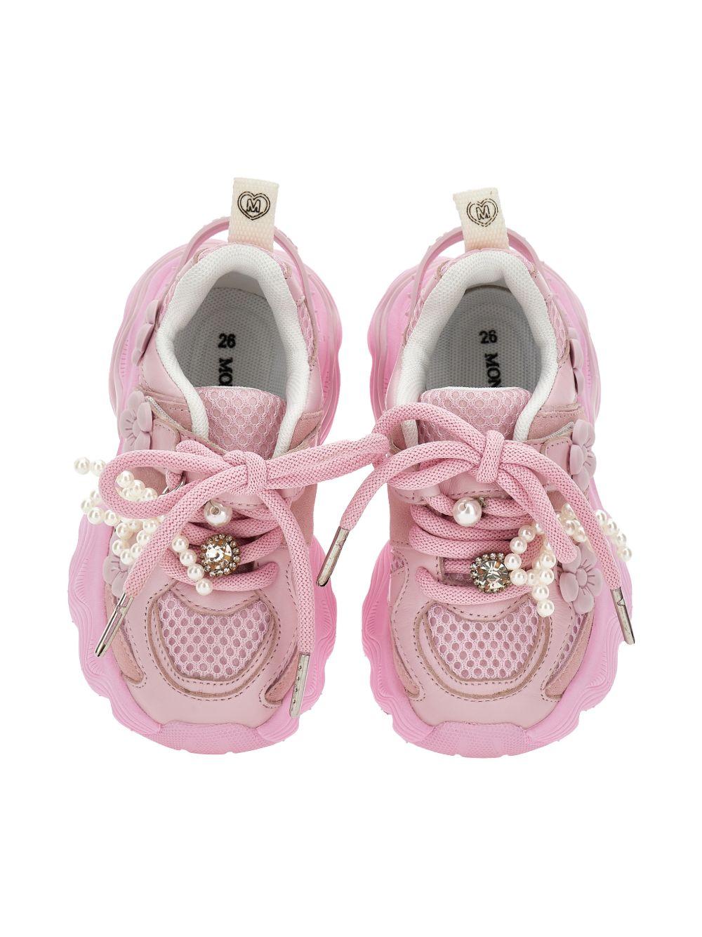Sneakers per bambina Monnalisa rosa con applicazione floreale - Rubino Kids
