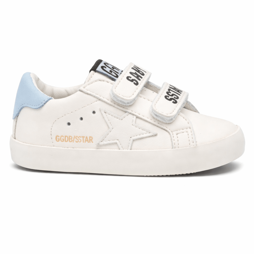 Sneakers per neonati Golden Goose Kids bianche con dettaglio tallone azzurro - Rubino Kids