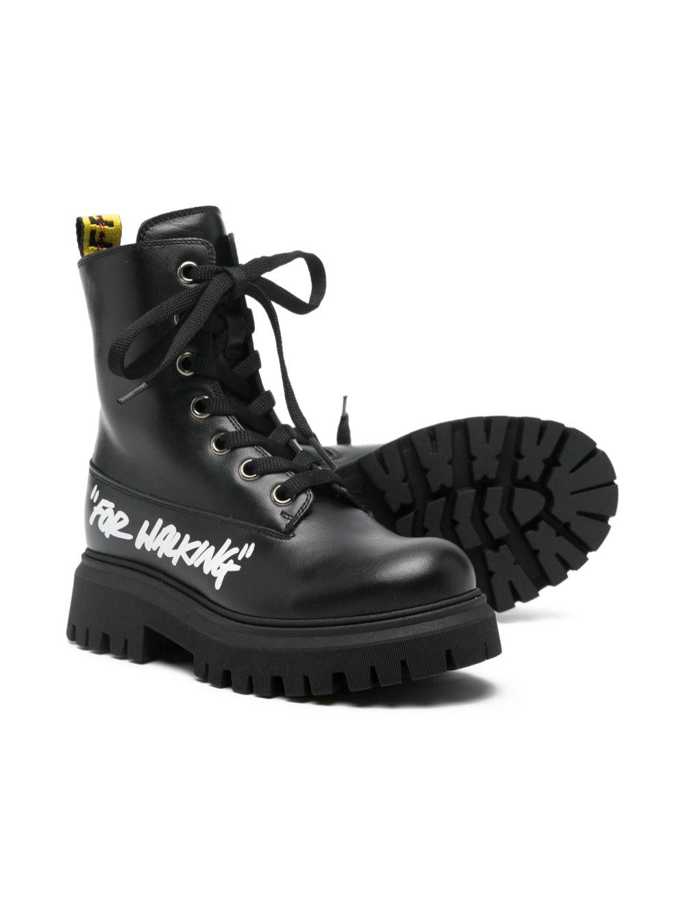 Stivali per bambina Off - White Kids neri con linguetta con logo - Rubino Kids