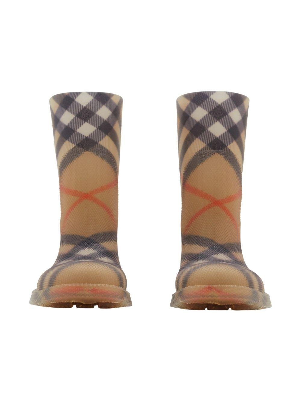 Stivali per la pioggia Marsh per bambini Burberry Kids beige con motivo vintage check - Rubino Kids