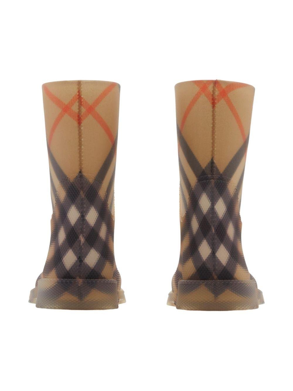 Stivali per la pioggia Marsh per bambini Burberry Kids beige con motivo vintage check - Rubino Kids