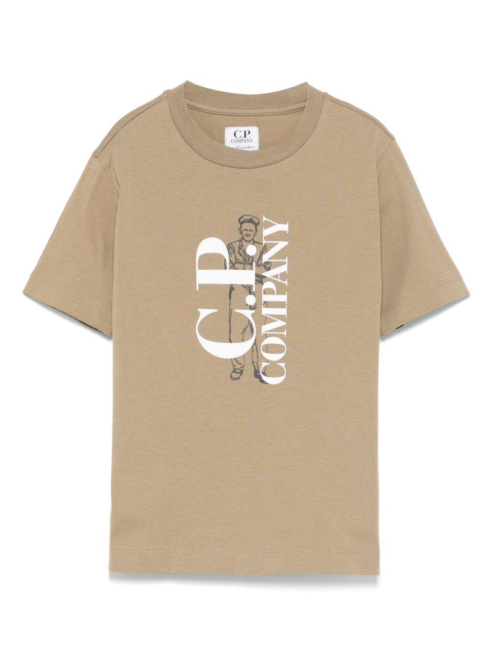 T-shirt con logo per bambino C.P. Company Kids beige con orlo dritto - Rubino Kids