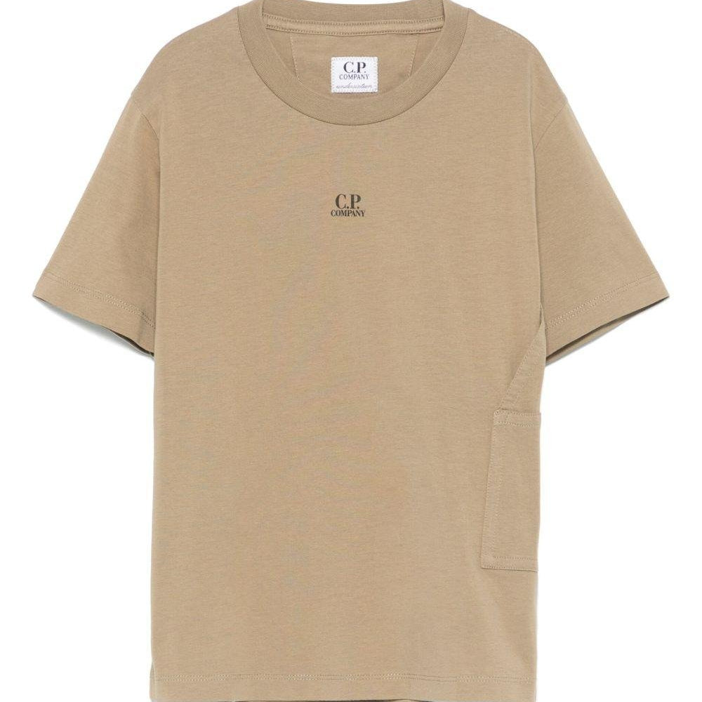 T-shirt con logo per bambino C.P. Company Kids beige con orlo dritto - Rubino Kids