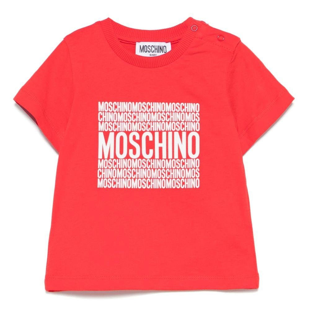 T-shirt con logo per neonato Moschino Kids rosso con girocollo - Rubino Kids
