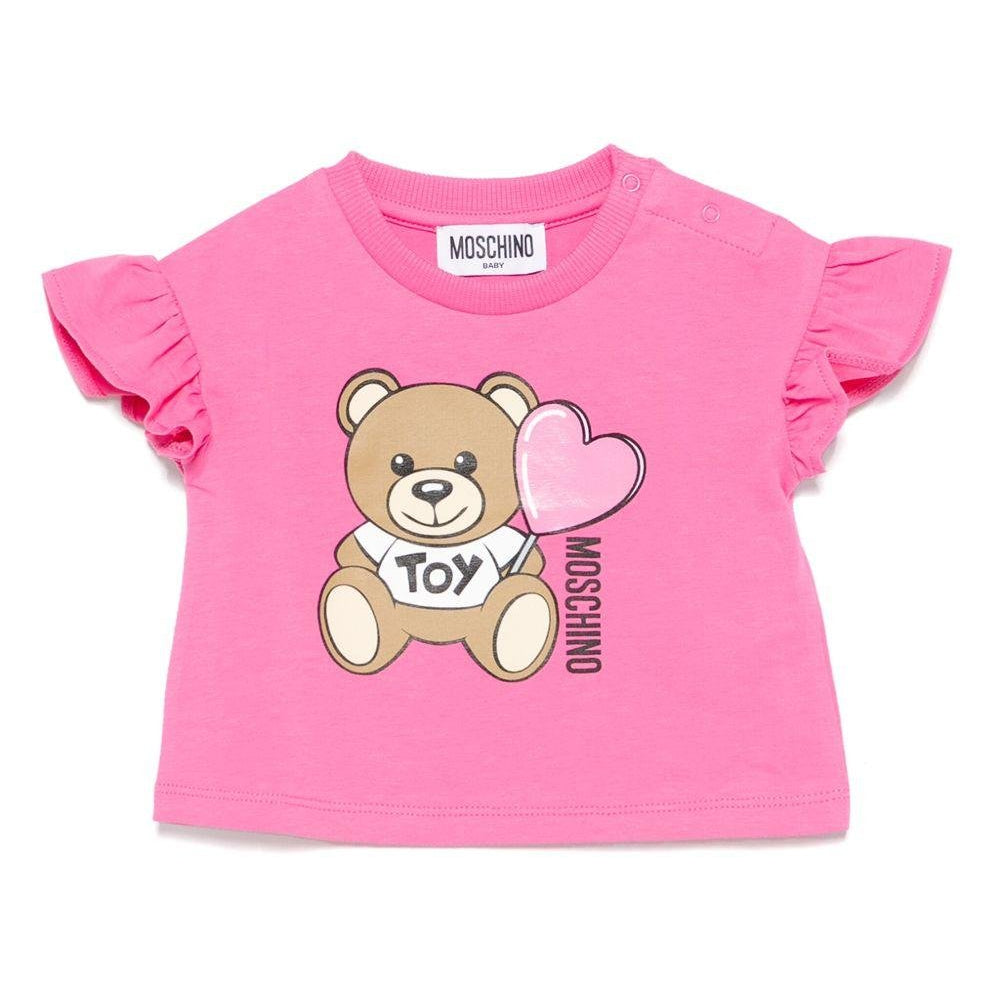 T-shirt con stampa Teddy Bear per neonata Moschino Kids rosa con orlo dritto - Rubino Kids