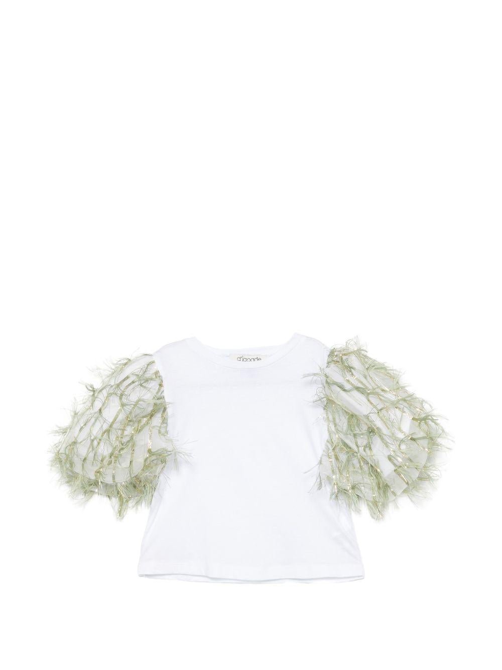 T-shirt per bambina Alapage bianca con maniche a sbuffo a contrasto - Rubino Kids