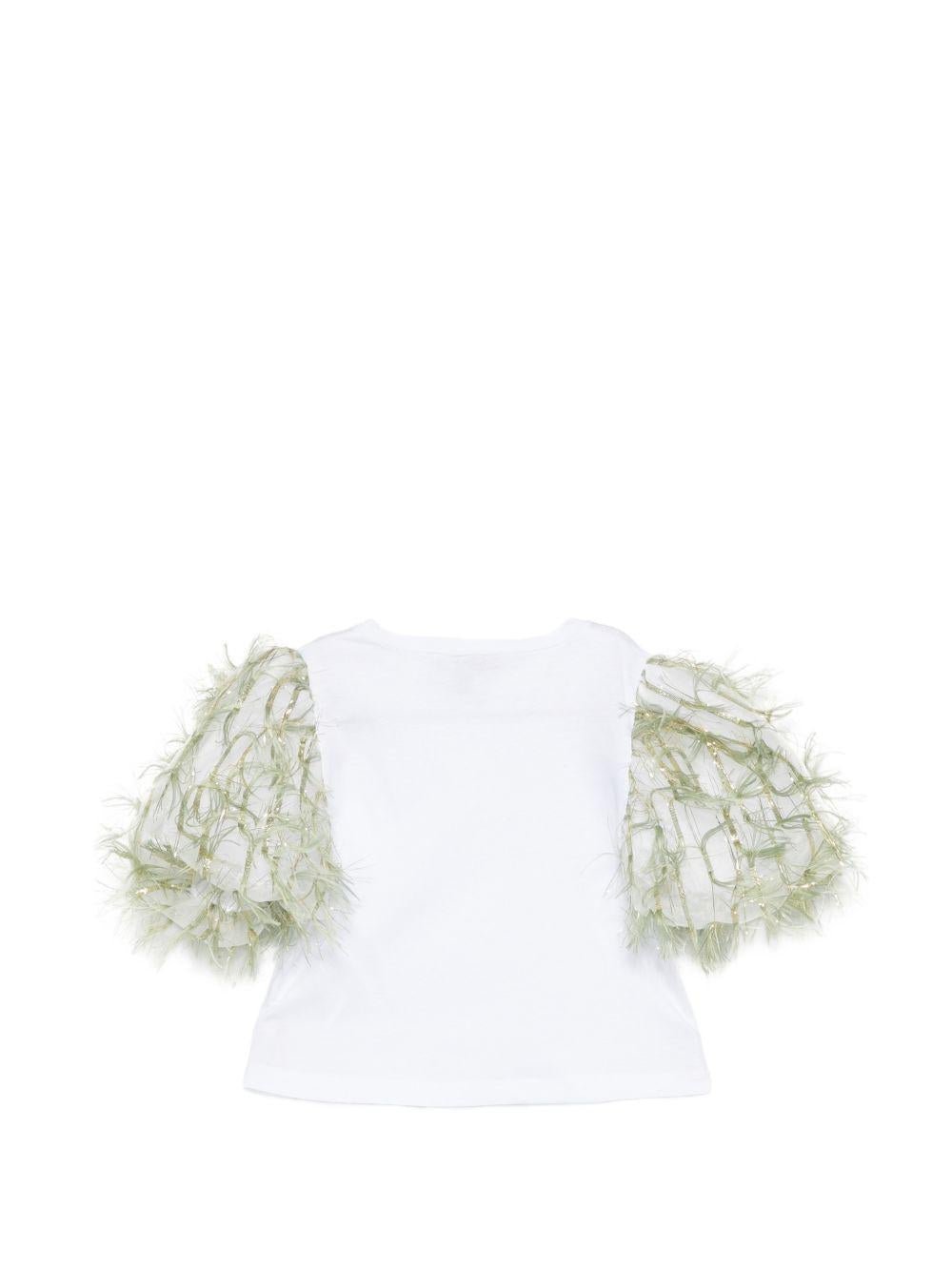 T-shirt per bambina Alapage bianca con maniche a sbuffo a contrasto - Rubino Kids