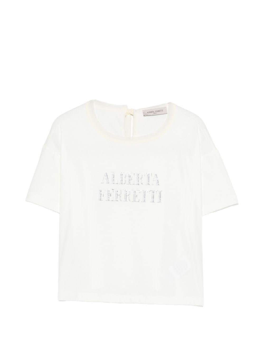 T-shirt per bambina Alberta Ferretti Kids bianca con logo sul davanti - Rubino Kids
