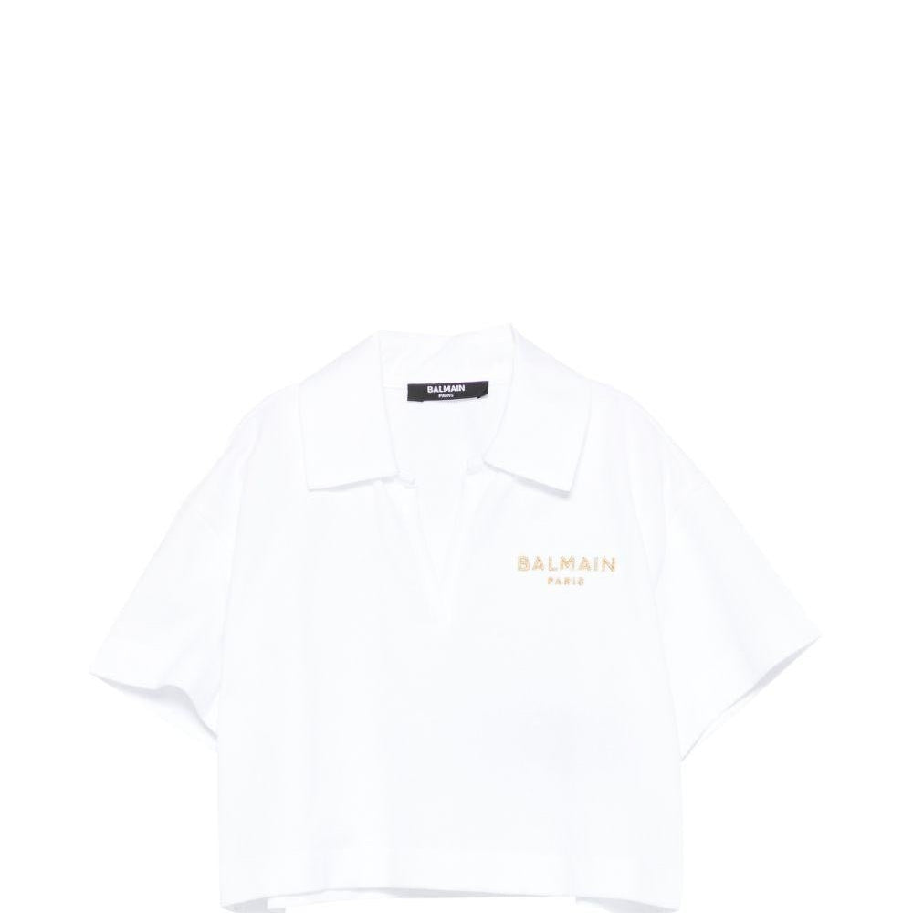 T-shirt per bambina Balmain Kids bianca con design crop - Rubino Kids