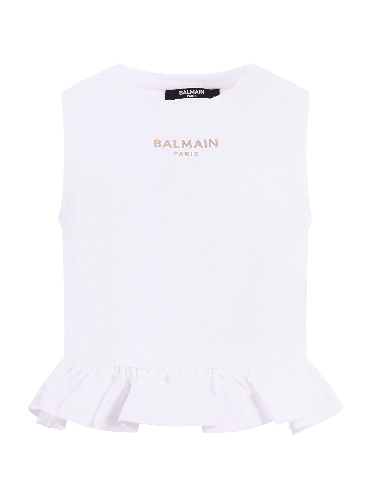 T-shirt per bambina Balmain Kids bianca con dettaglio ruches - Rubino Kids