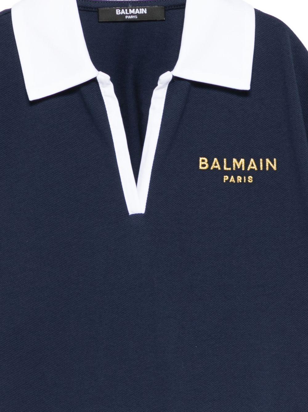 T-shirt per bambina Balmain Kids blu con scollo a V - Rubino Kids