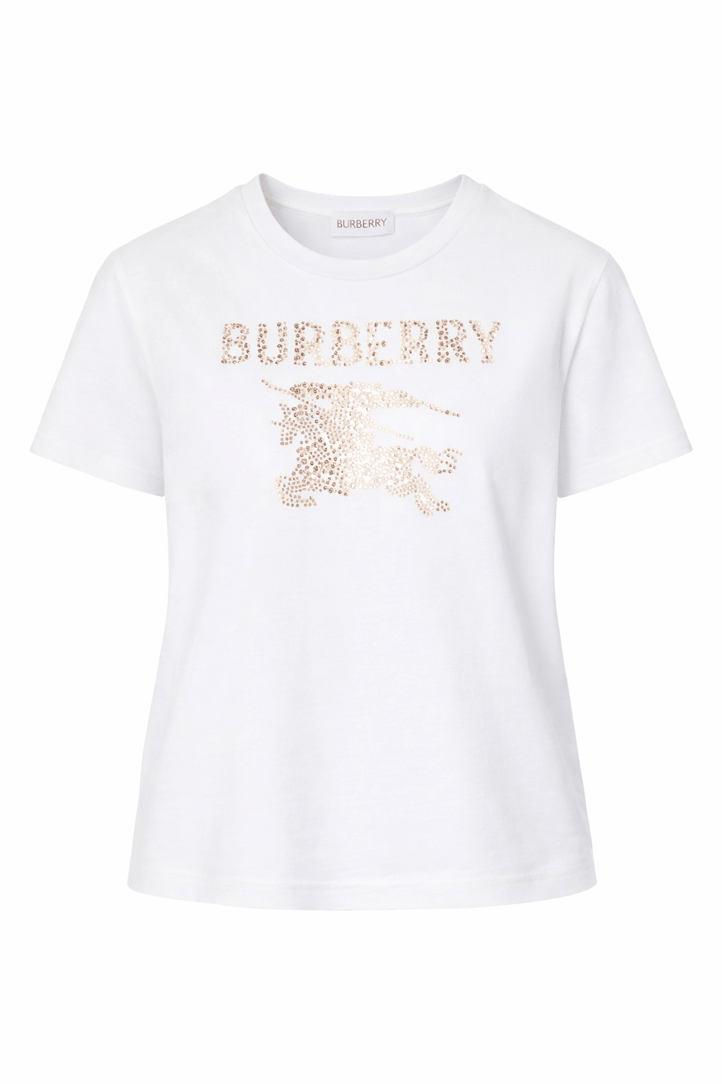 T-shirt per bambina Burberry Kids bianca con decorazione in cristalli - Rubino Kids