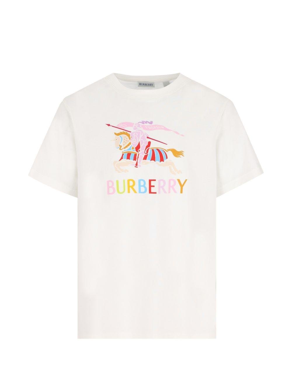 T-shirt per bambina Burberry Kids bianca con logo sul davanti - Rubino Kids