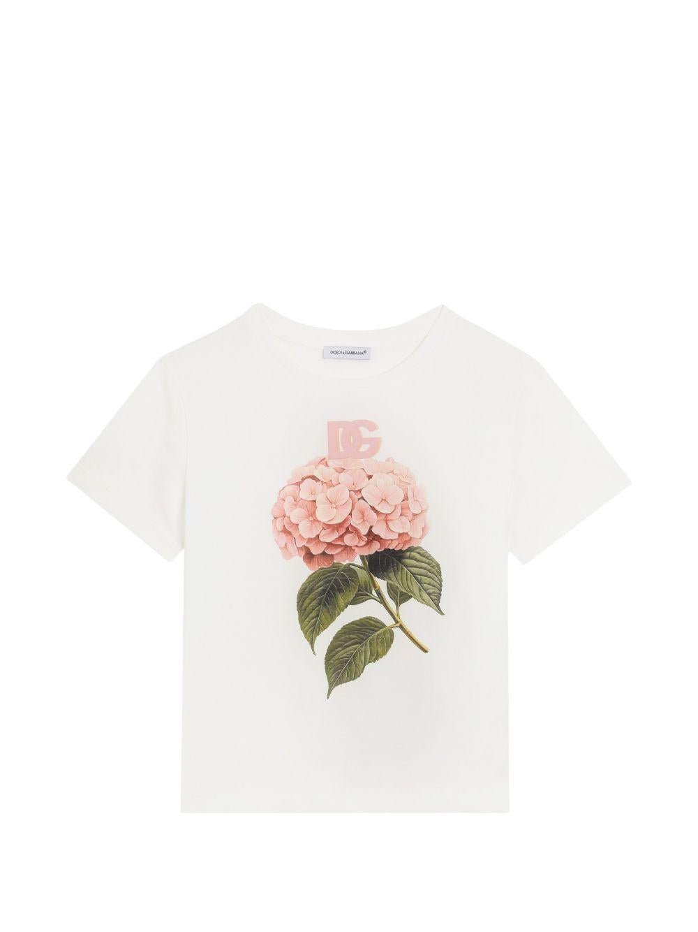 T-shirt per bambina Dolce & Gabbana Kids bianca con logo sul davanti - Rubino Kids