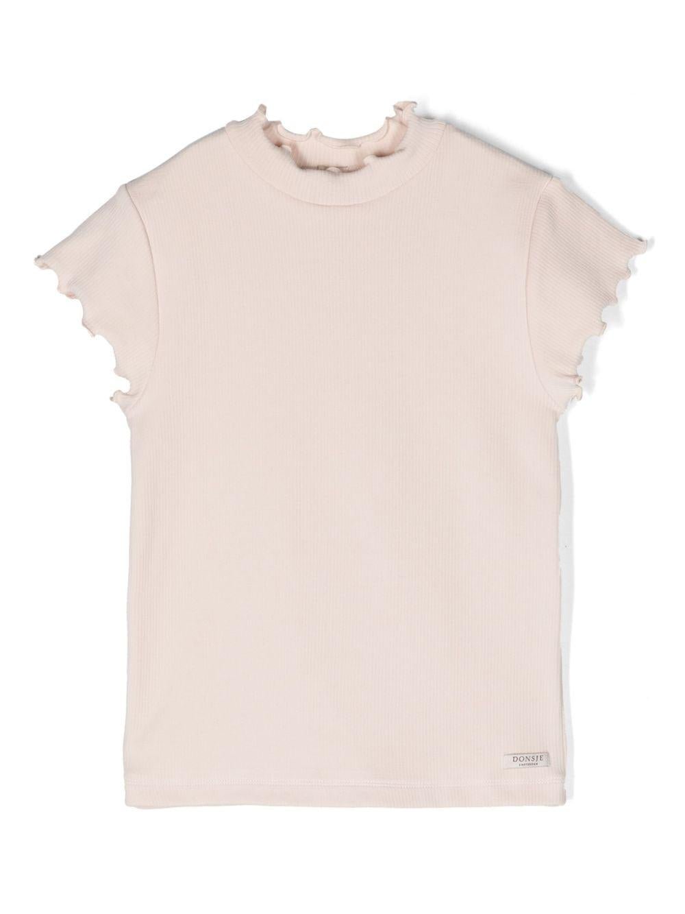 T-shirt per bambina Donsje rosa cipria a coste - Rubino Kids