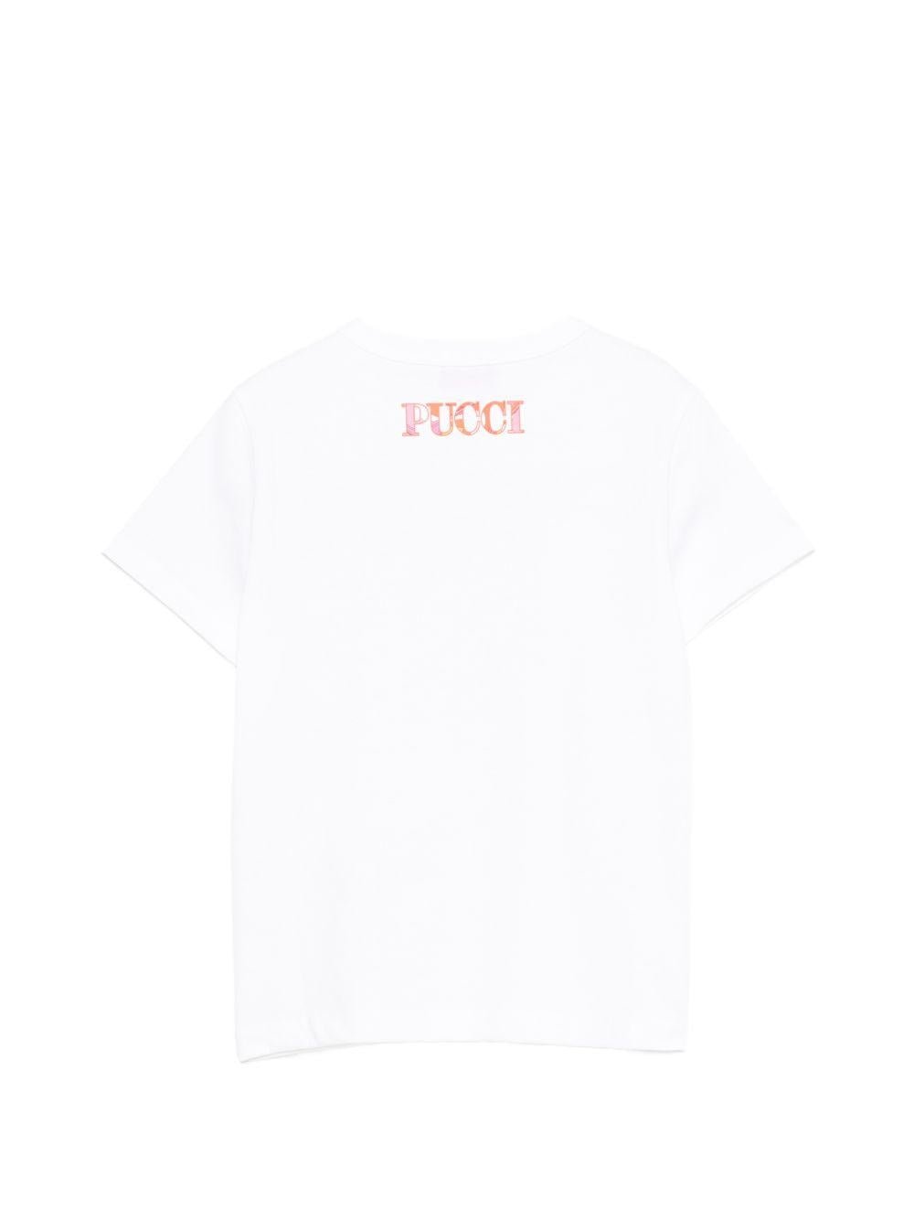 T-shirt per bambina Emilio Pucci Junior bianca con stampa grafica - Rubino Kids