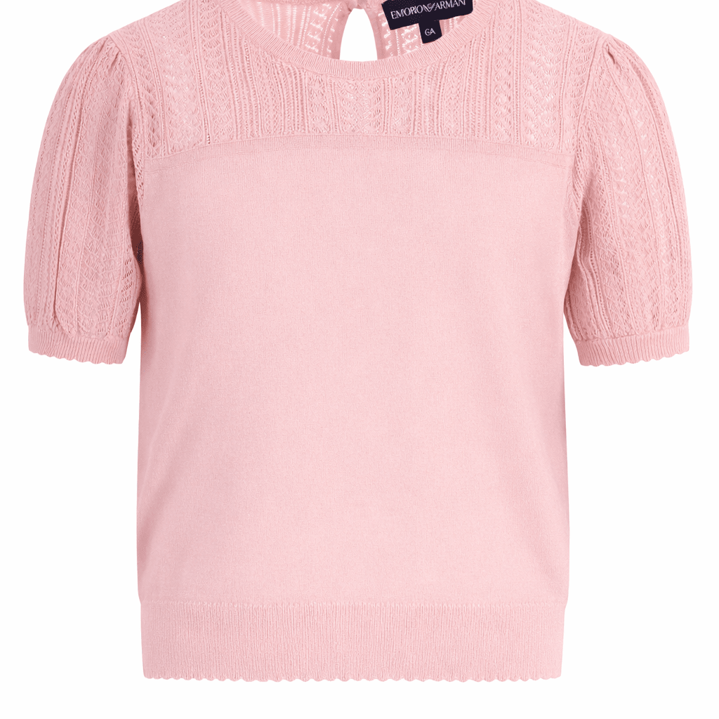 T-shirt per bambina Emporio Armani Kids rosa con maniche corte a sbuffo - Rubino Kids