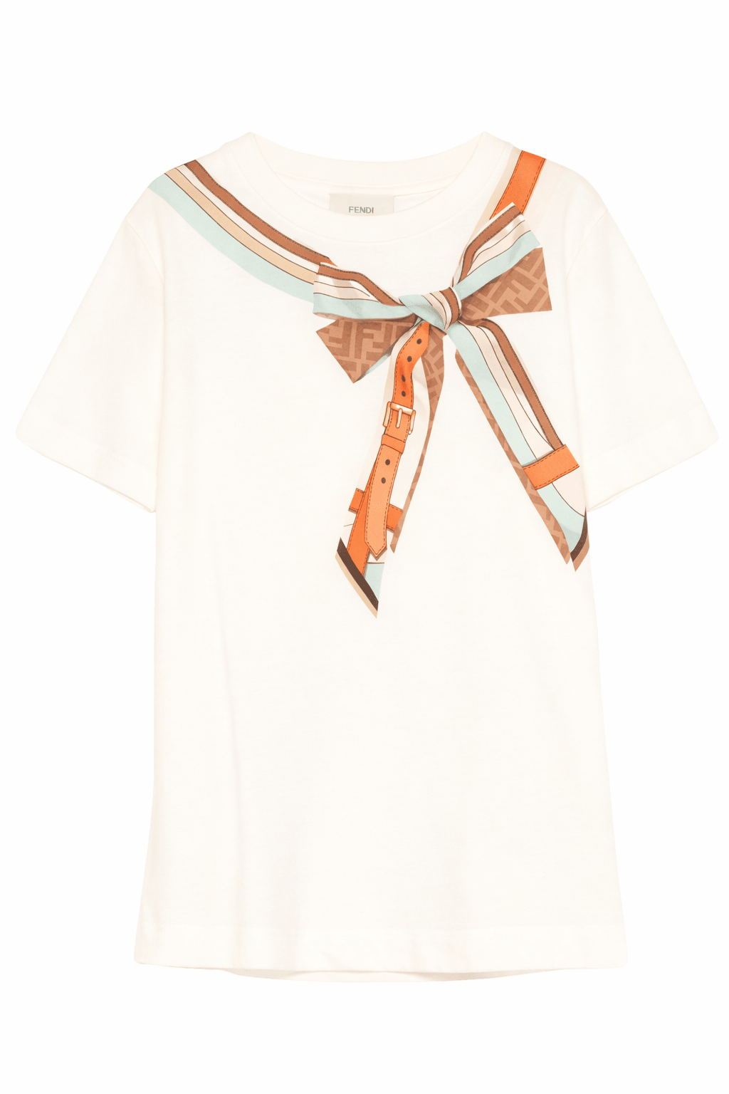 T-shirt per bambina Fendi Kids bianca con dettaglio fiocco stampato - Rubino Kids