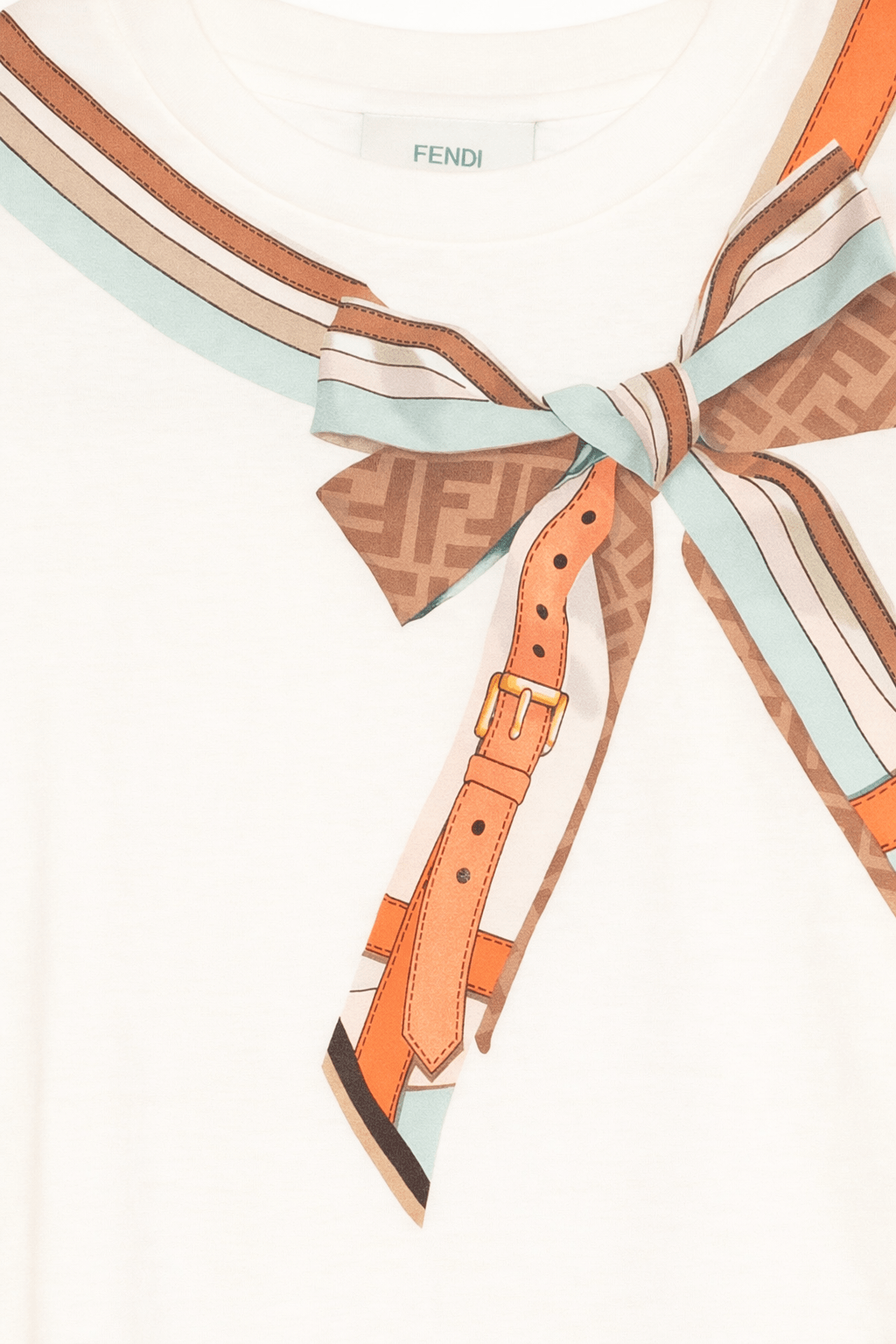 T-shirt per bambina Fendi Kids bianca con dettaglio fiocco stampato - Rubino Kids