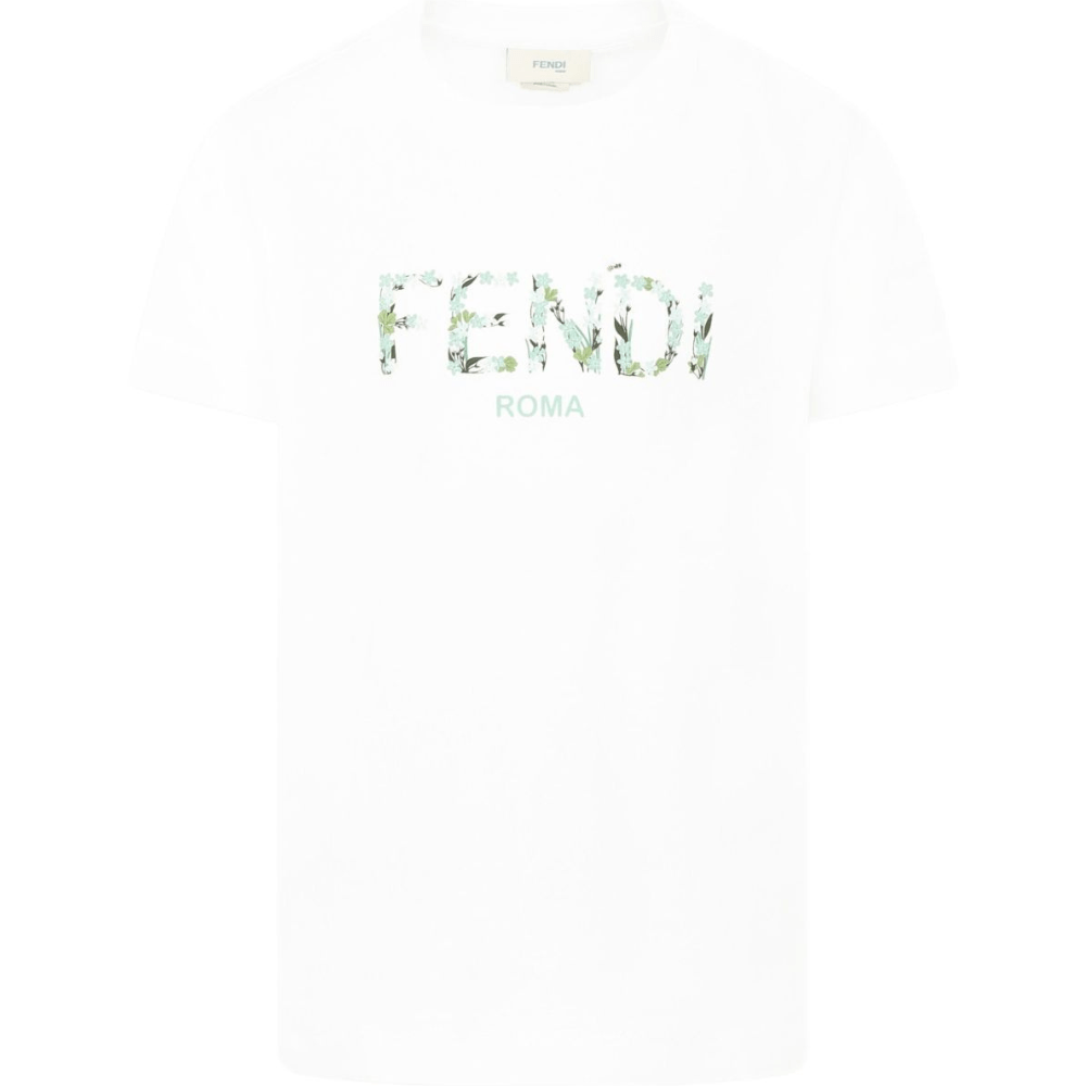 T-shirt per bambina Fendi Kids bianco con logo - Rubino Kids