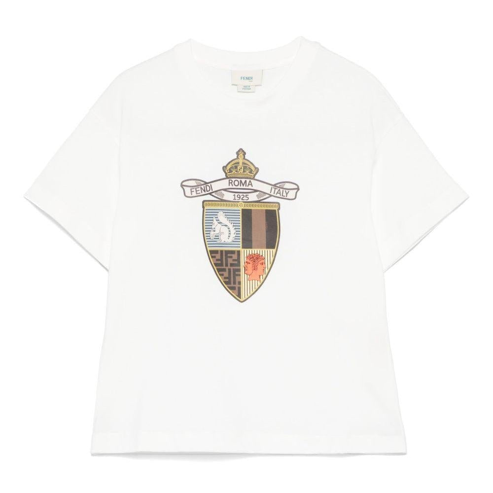 T-shirt per bambina Fendi Kids bianco con logo - Rubino Kids