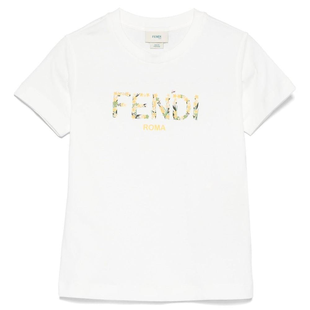T-shirt per bambina Fendi Kids bianco con logo - Rubino Kids