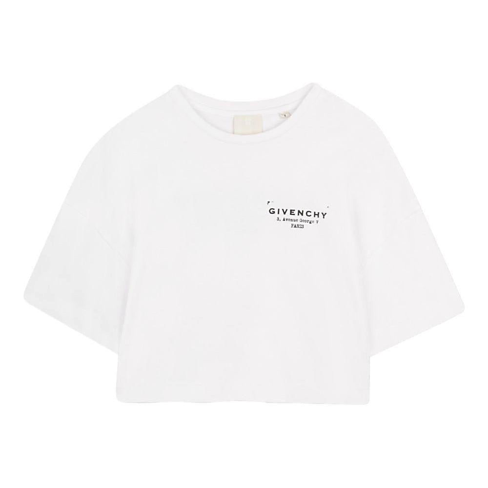 T-shirt per bambina Givenchy Kids bianca con taglio crop - Rubino Kids