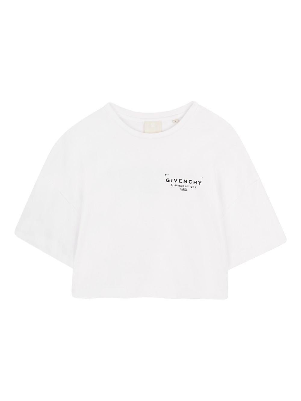T-shirt per bambina Givenchy Kids bianca con taglio crop - Rubino Kids