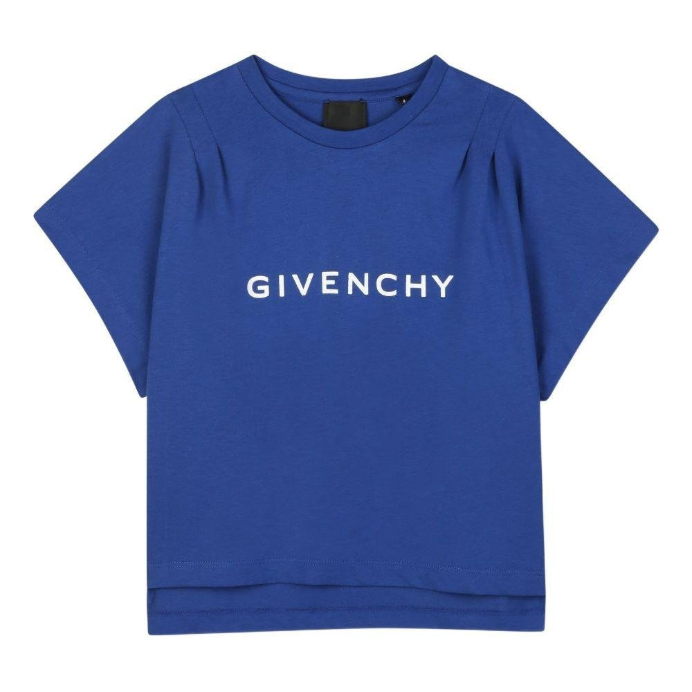 T-shirt per bambina Givenchy Kids blu con logo sul davanti - Rubino Kids