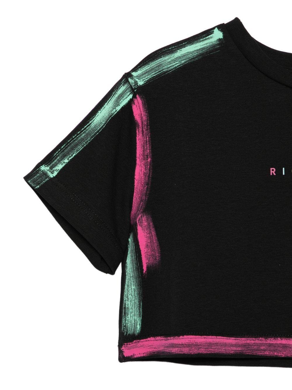 T-shirt per bambina John Richmond Junior nero con effetto vernice - Rubino Kids