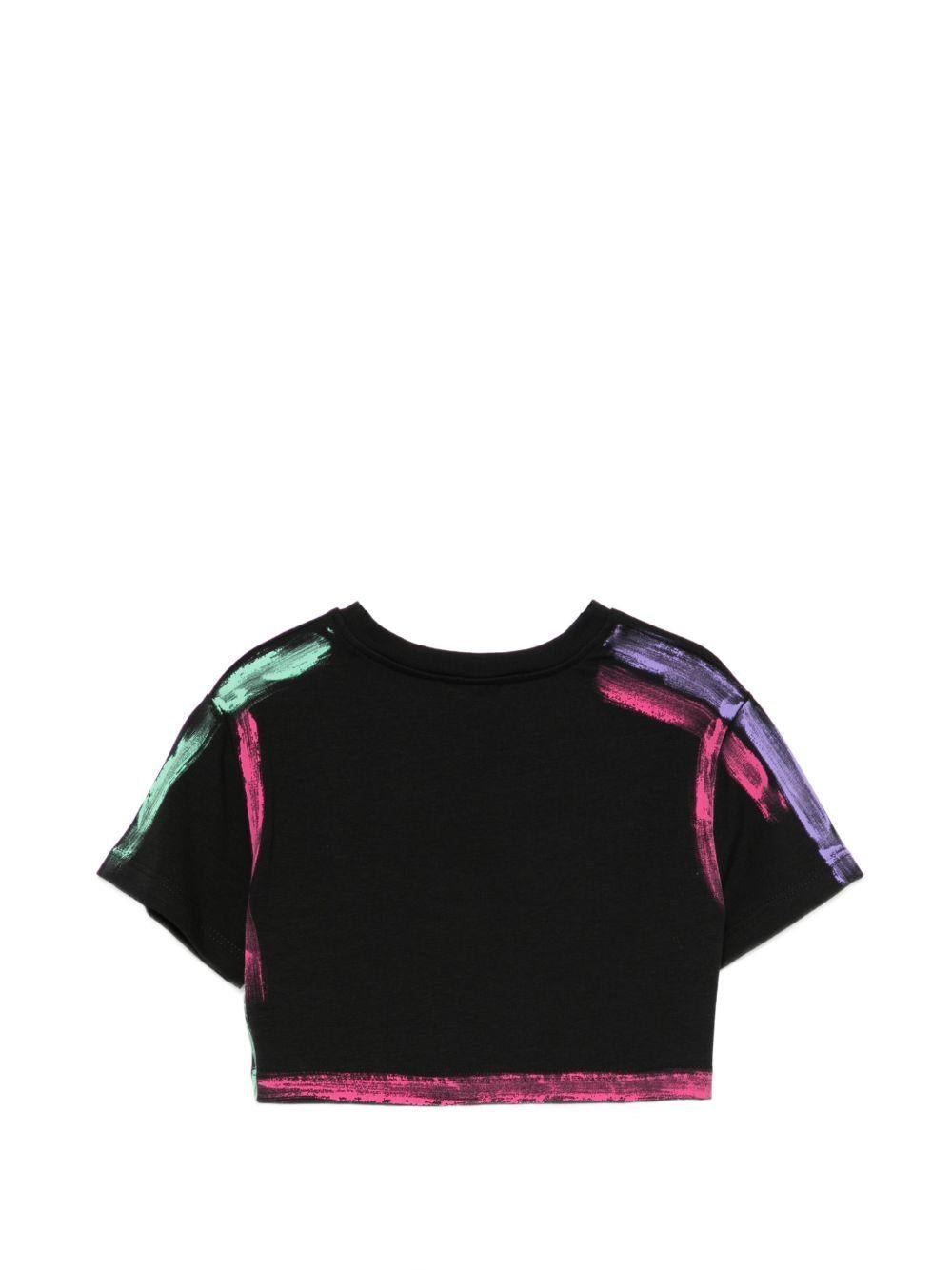 T-shirt per bambina John Richmond Junior nero con effetto vernice - Rubino Kids