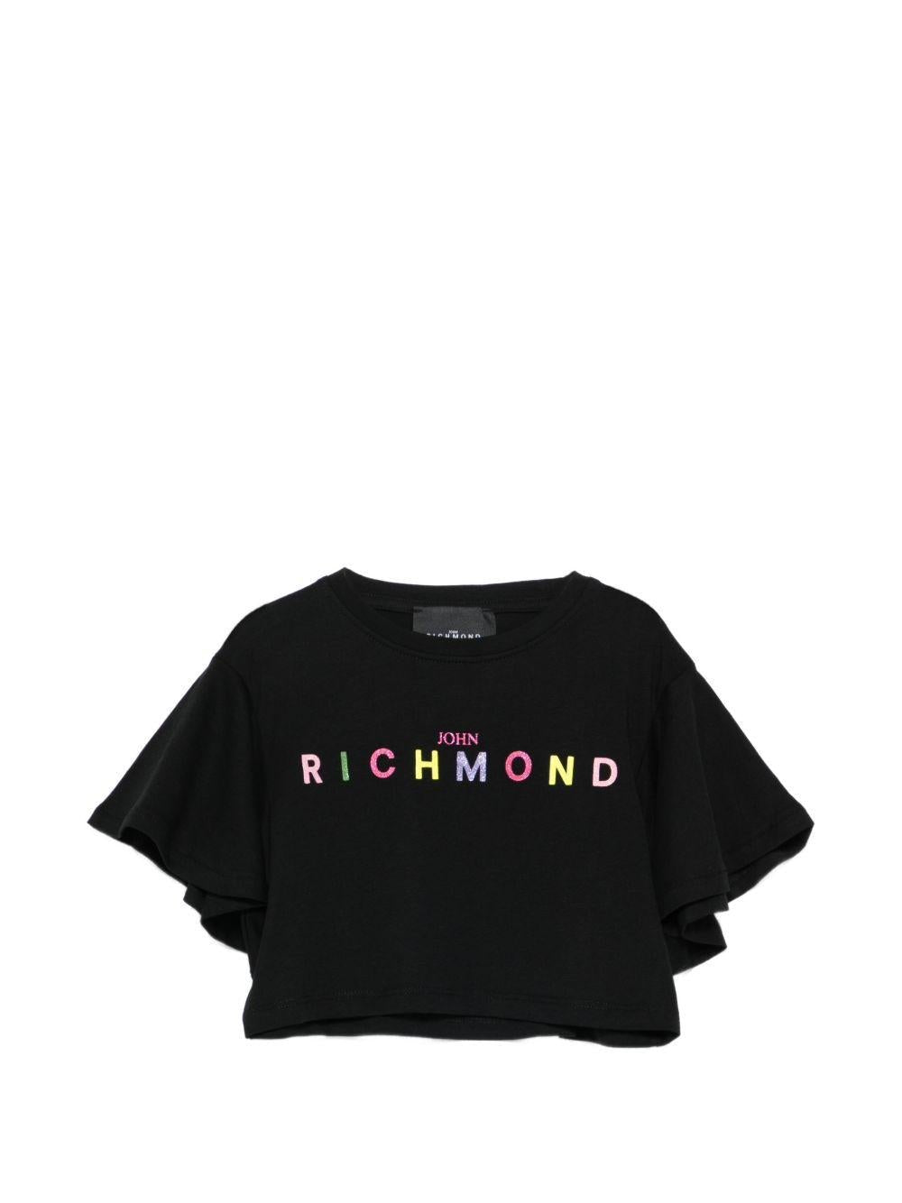 T-shirt per bambina John Richmond Junior nero con ruches - Rubino Kids
