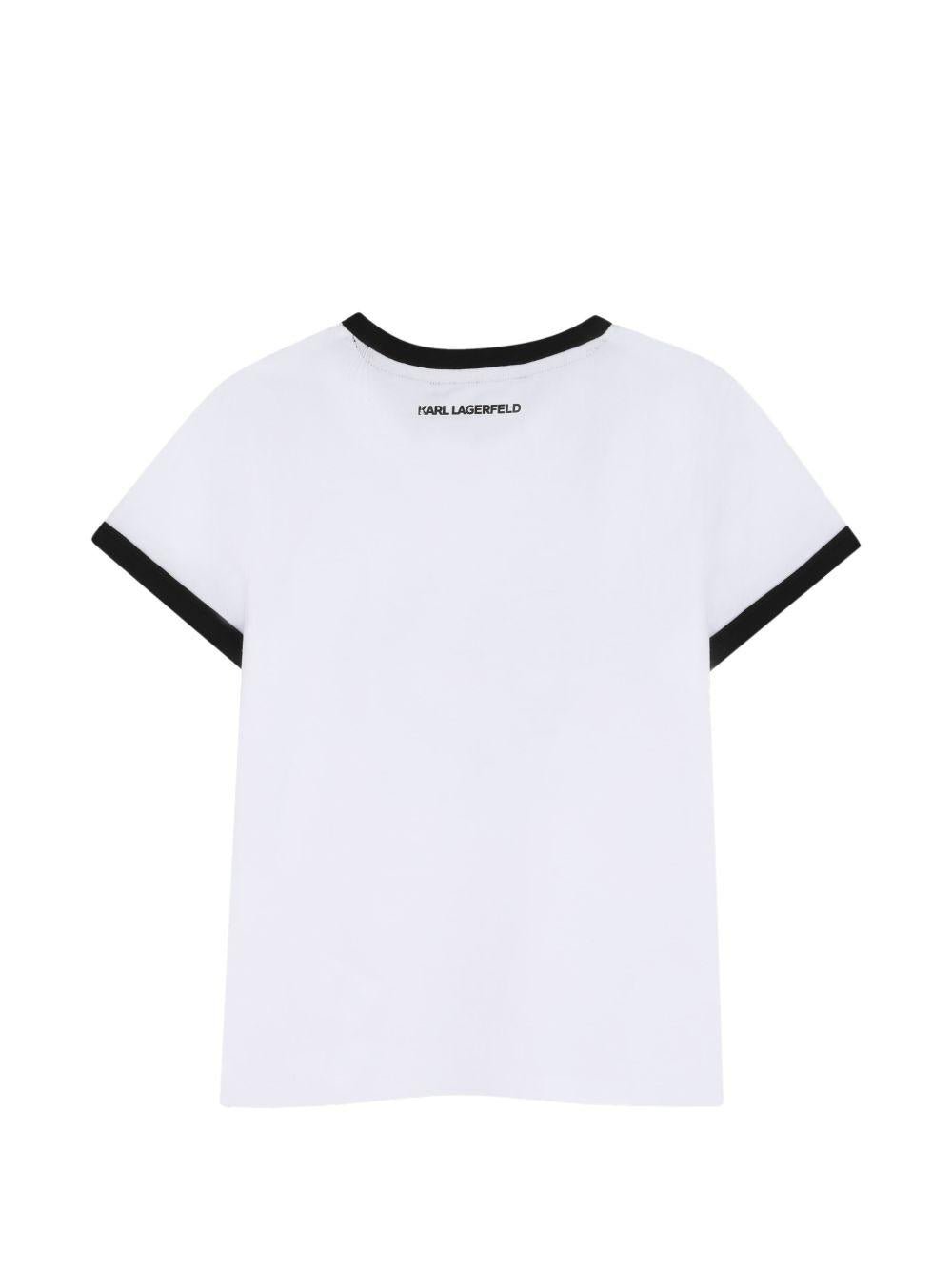T-shirt per bambina Karl Lagerfeld Kids bianca con logo sul davanti - Rubino Kids