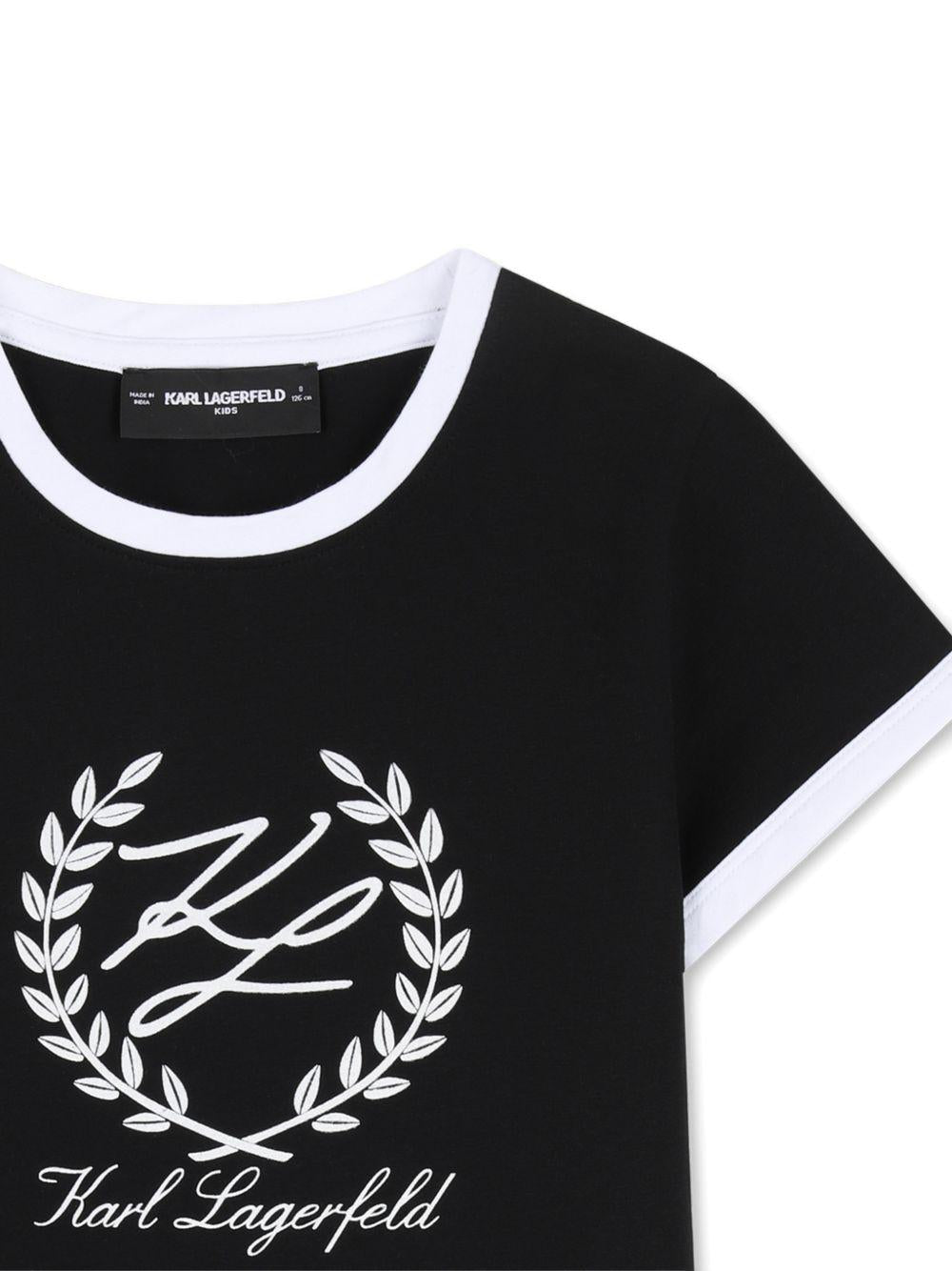 T-shirt per bambina Karl Lagerfeld Kids nera con logo sul davanti - Rubino Kids